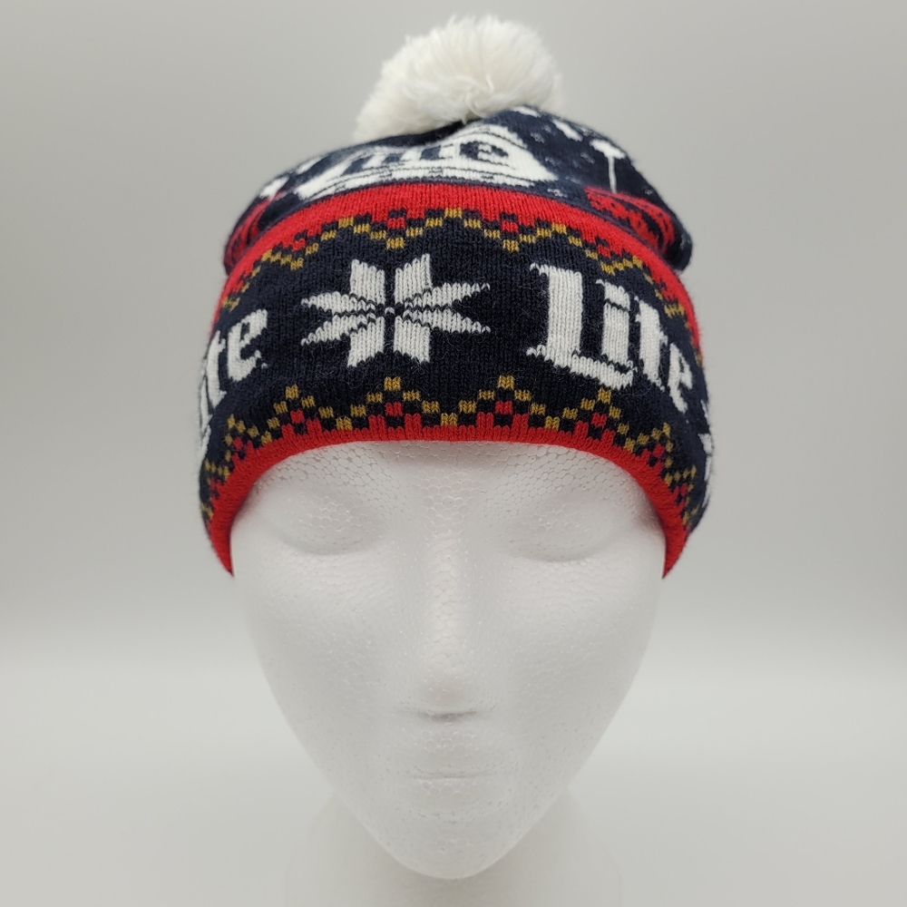 MILLER LITE | pompom Christmas holiday bauble snowflake knit beanie toque hat